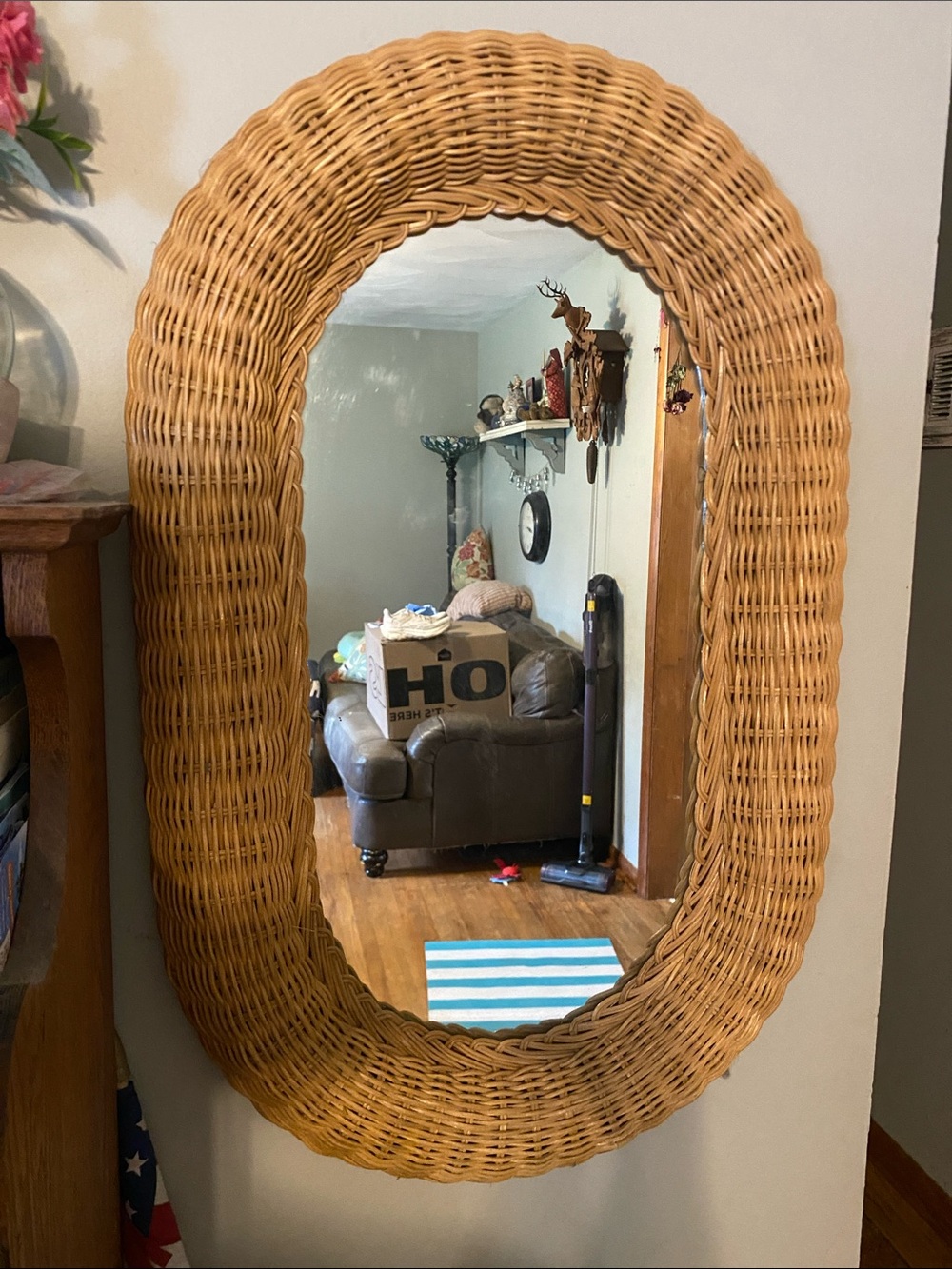 Woven Rattan Oval Wall Mirror - Natural Tan